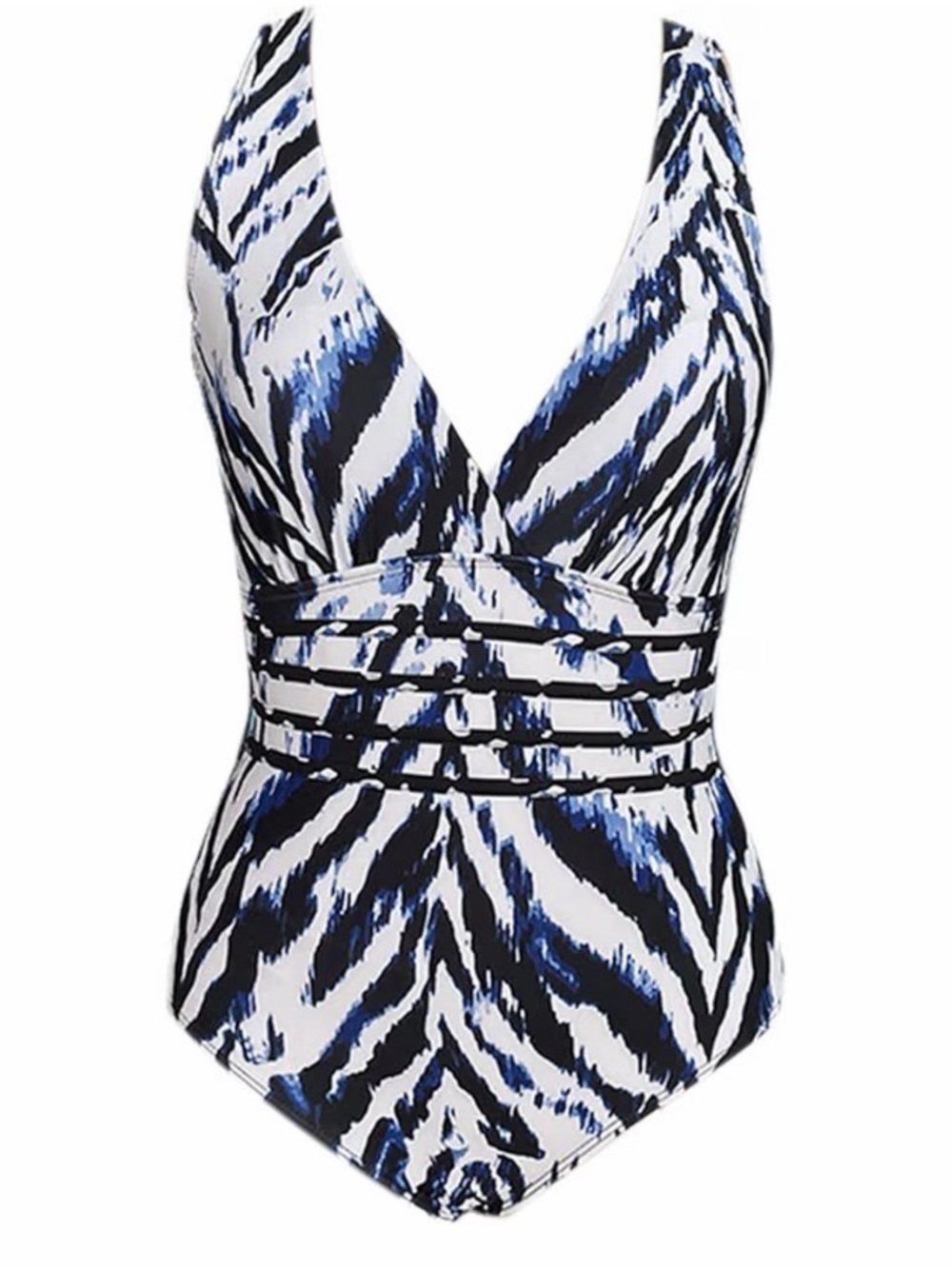 Amazon Lilurrlax Blue & Black Zebra Print One-Piece Swimsuit NWT